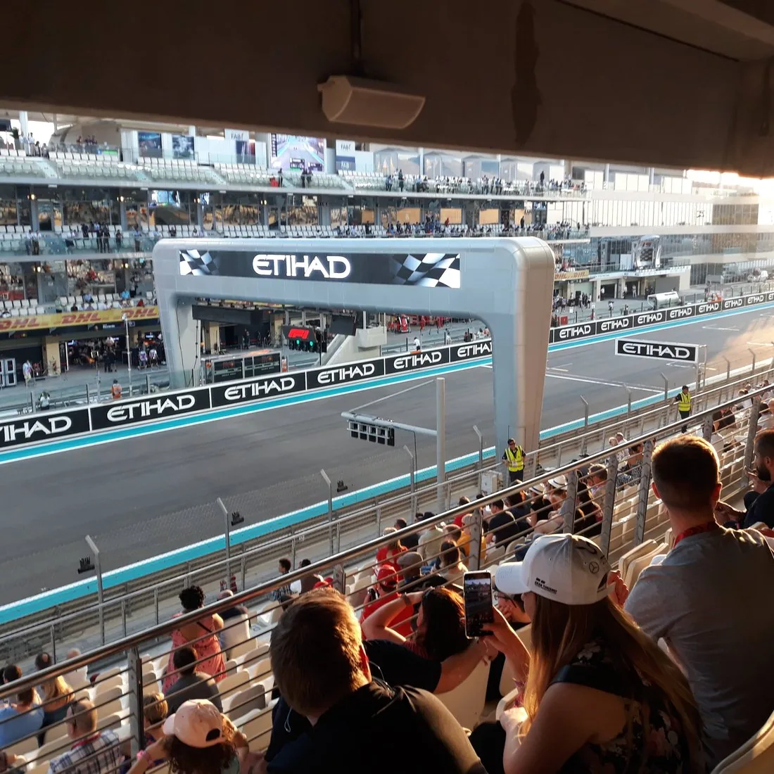 F1 ADGP grandstand view of the Etihad start line