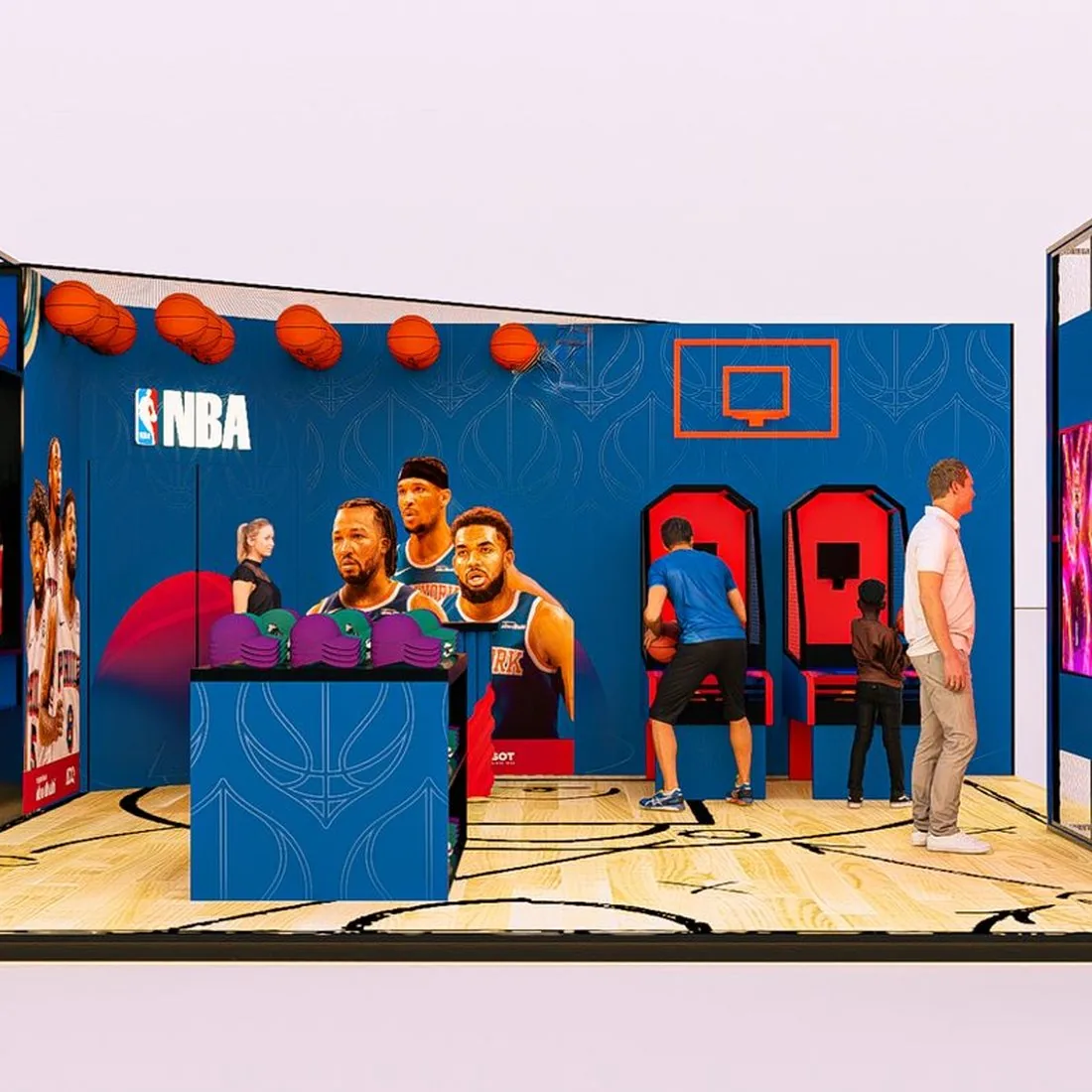 3D concept render — NBA activation booth