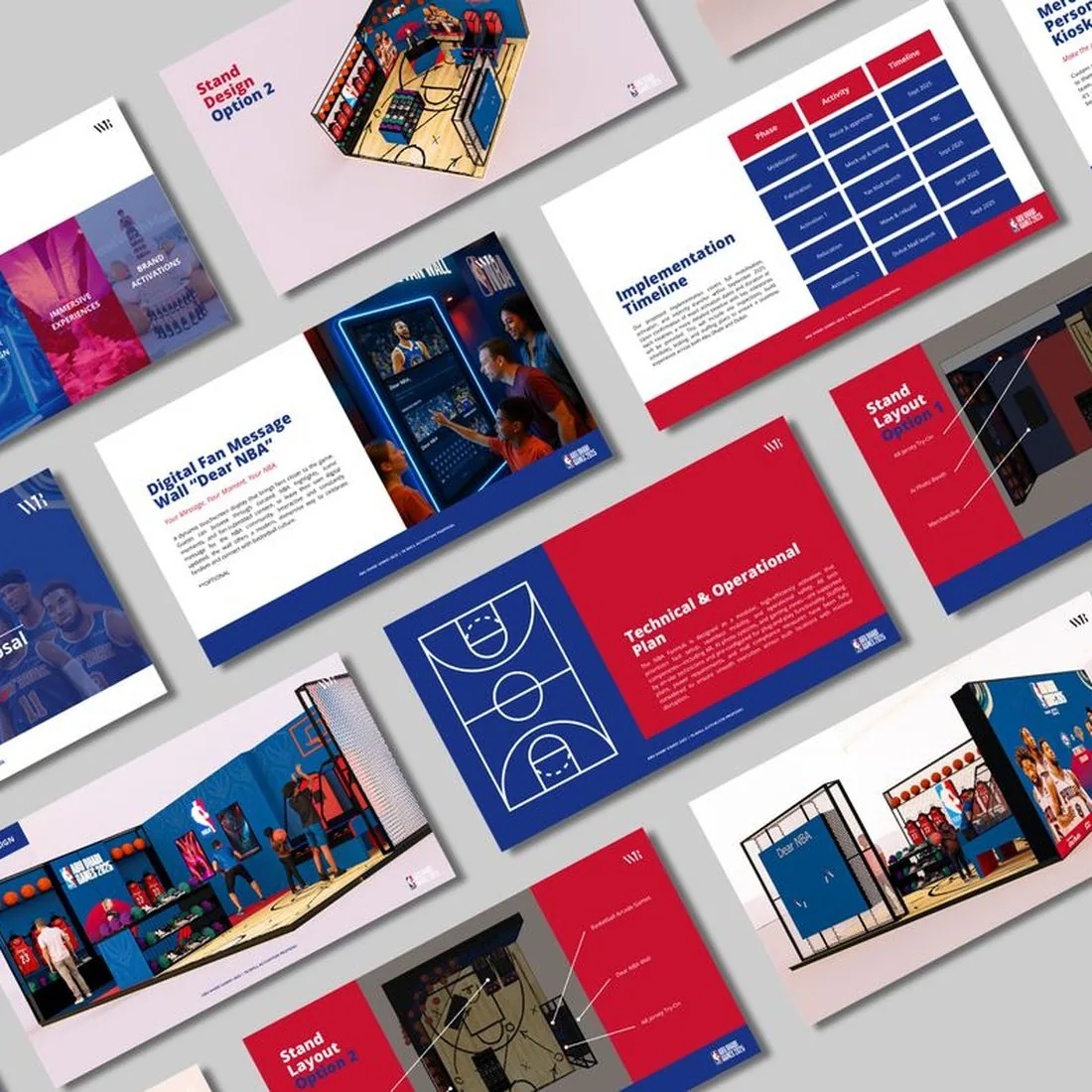 Pitch deck spread — NBA Abu Dhabi Games activation proposal