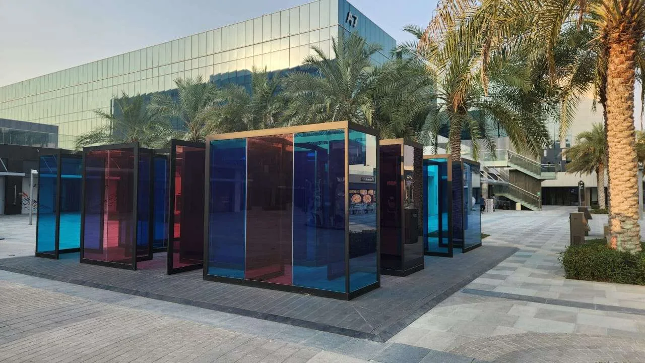 The Maze coloured glass installation in daylight