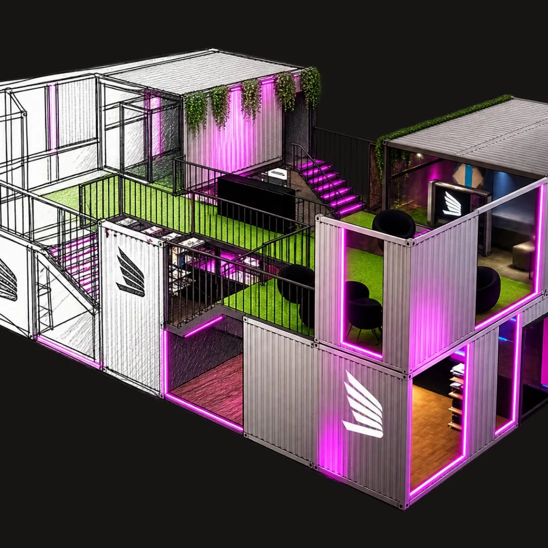 MDLBeast SS22 Merch Store 3D render, cutaway view
