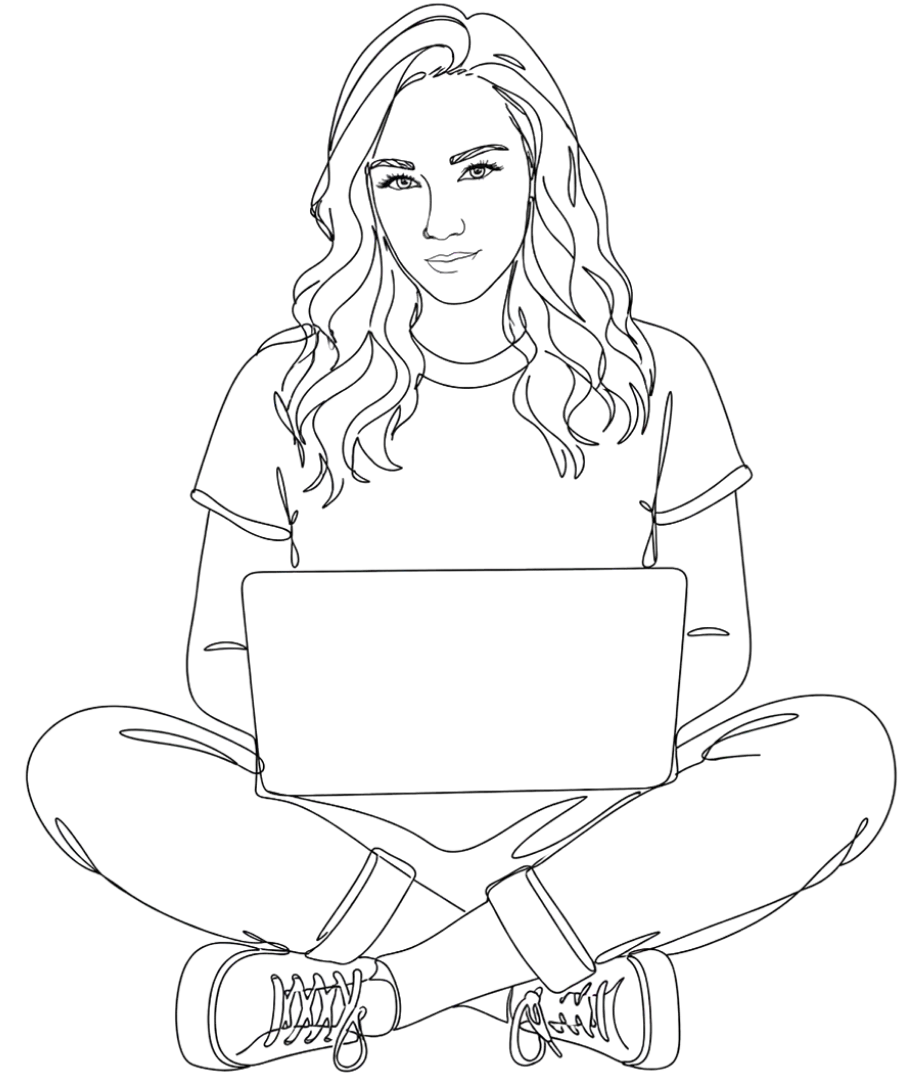 Illustration of Samantha Mew working
