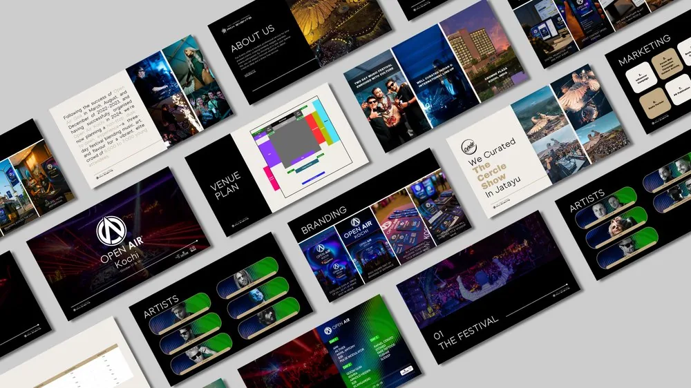 Pitch deck design for Open Air music festival branding, Kochi, India