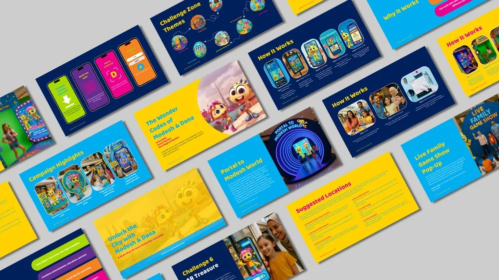 Pitch deck design for the Modesh & Dana Dubai Shopping Festival activation campaign