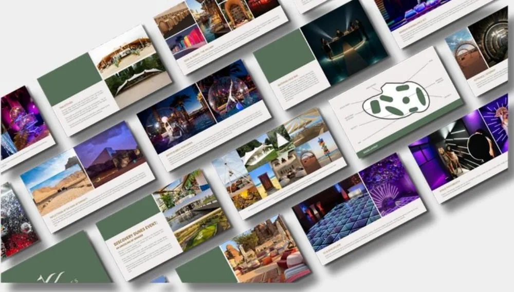 Pitch deck design for Discovery Dunes, an immersive desert event concept