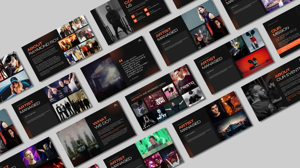Company profile design for Raymond Roy, a DJ and music artist management agency