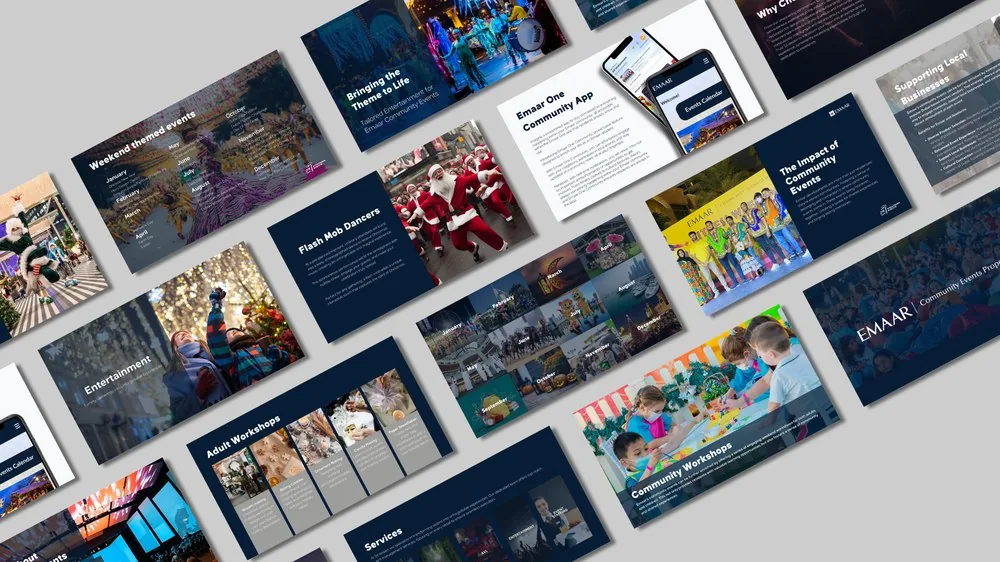 Pitch deck design for Emaar community events programme, Dubai