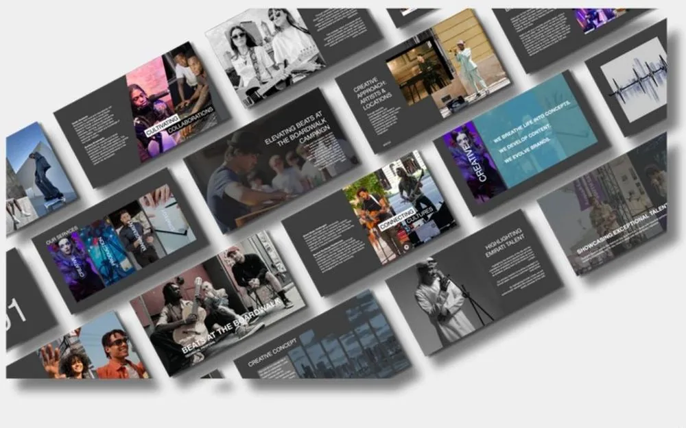 Pitch deck design for Beats at the Boardwalk, an Emirati talent showcase campaign
